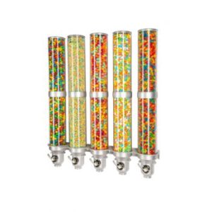 Hoge, Free Flow Snoepautomaat - 5x9L, Iinclusief Muurbeugel - Zilver - Snoep Dispenser